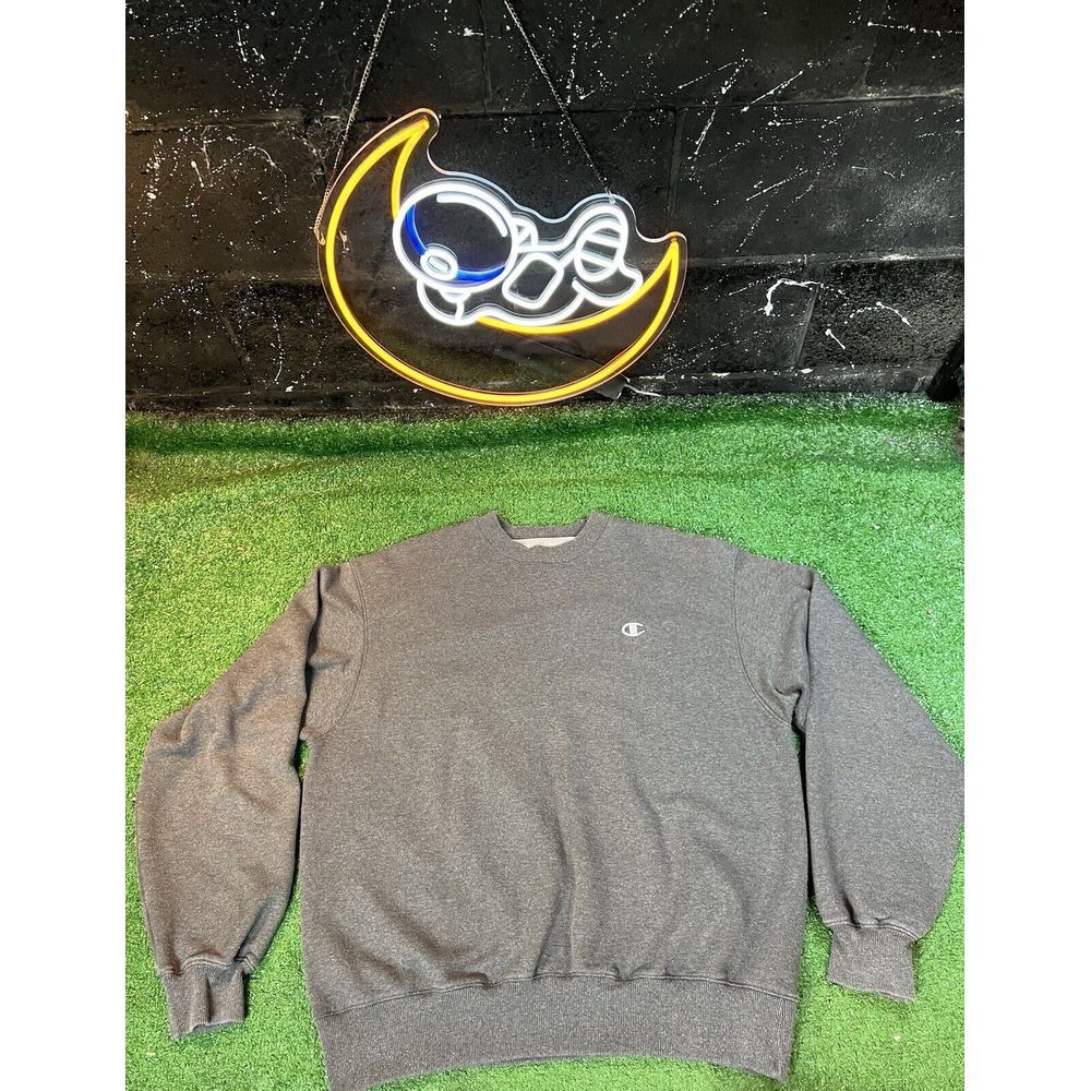 Vintage Champion Y2K Blank Gray Pullover‎ Crewneck Sweatshirt Men's Size LG
